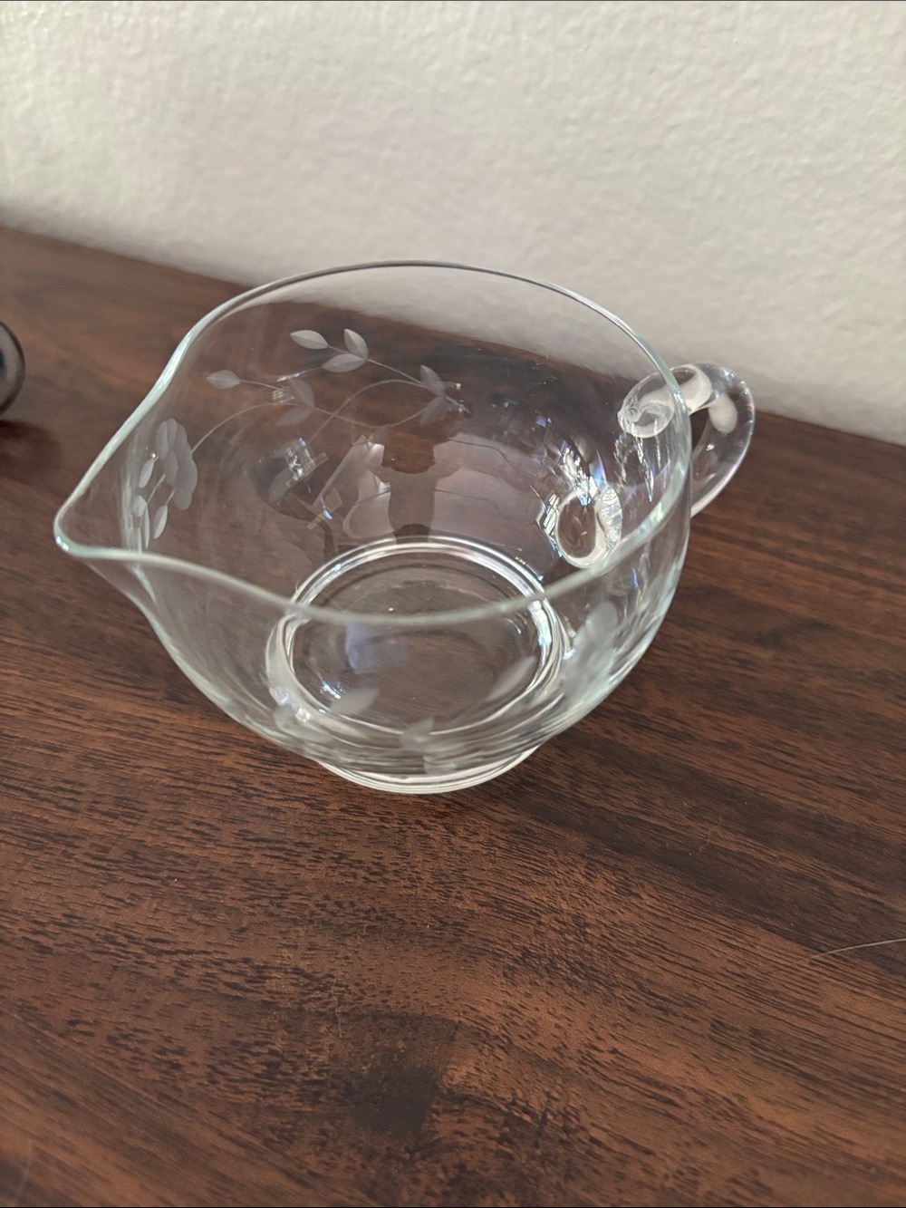 LAST CHANCE Etched Glass Sugar & Creamer Set, Covered Butter Dish & Sauce Bowl - Picture 2 of 9